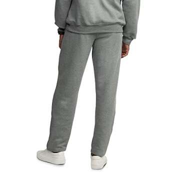 Fruit of the Loom Men's Eversoft Fleece Open Bottom Sweatpants with Pockets, Relaxed Fit, Moisture Wicking, Breathable, Grey Heather, Large