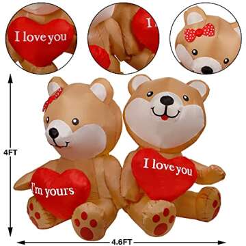 Cllayees 4 FT Valentines Day inflatables Outdoor Decorations, Cute Bear with Build-in LED Lights, Valentines Day Decor Blow Up Yard Decorations for Wedding Anniversary Propose Marriage Party