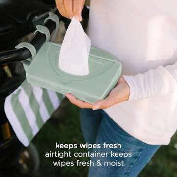 Ubbi On-The-Go Baby Wipes Dispenser, Portable Wipes Container for Travel, Diaper Bag Accessory Must Have for Newborns, Reusable Wipes Holder, Sage Green