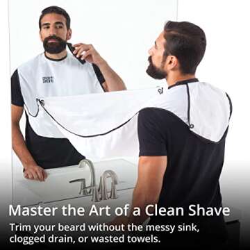 Beard King Beard Bib Apron - Shaving Set for Dad - As Seen on Shark Tank - Men's Hair Catcher for Shaving - Grooming Accessories - Packing Pouch, White