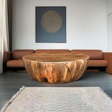 The Urban Port Mango Wood Coffee Table in Round Shape, Dark Brown