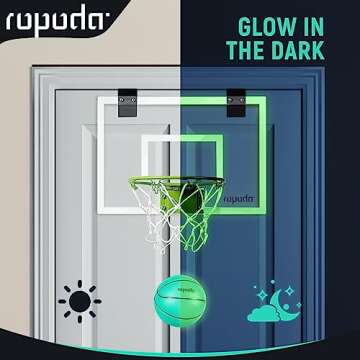 ropoda Mini Basketball Hoop - Glow in The Dark, Over The Door Basketball Hoop Indoor, Indoor Basketball Hoop Backboards for Teens and Adults, Mini-Basketball Hoop for Kids with 4 Balls and Pump