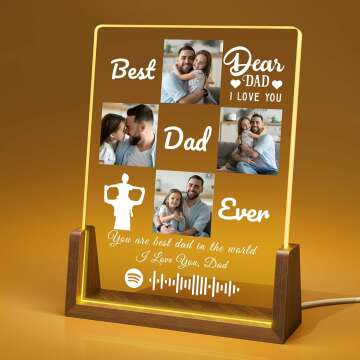 Personalized Acrylic Plaque For Dad Personalized Gift for Dad from Daughter Son Custom Your Acrylic Plaque with Favorite Photos and Text Happy Father's Day Gifts for Dad Optional LED Lights and Base