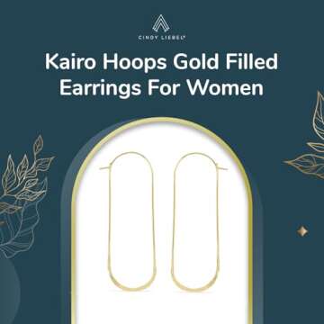 Kairo Gold Filled Elongated Oval Hoops for Women - Large, Hammered Design