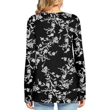 HOTGIFT Womans Casual Long Sleeve Shirts Crewneck Tunics Tops Loose Comfortable Blouse Black Carving X-Large