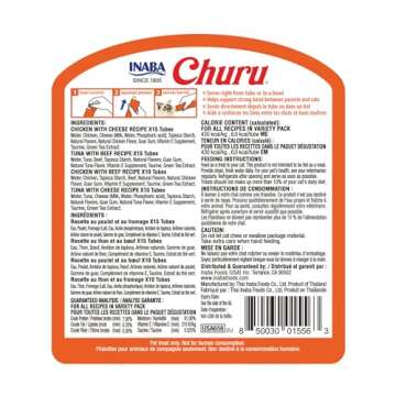 INABA Churu Grain-Free Lickable Cat Treats - Beef & Cheese, 50 Tubes