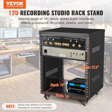 VEVOR 12U AV Rack Stand with Caster Wheels, Component Rack Cabinet Recording Studio Racks, Removable Side Panels, Universal Network Server Case, Special Vents for 19'' Audio Video Rack Mounting