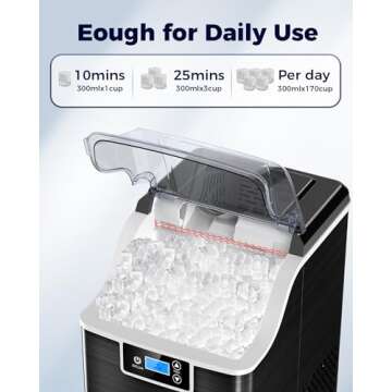 Kndko Ice Makers Countertop,45lbs/Day,3.3 Pounds a Basket in 1.5-Hour,Self Cleaning Ice Machine,Crushed Ice Maker with 24H Timer, Nugget Ice Maker for Home Kitchen Bar Party RV(Stainless Steel,Black)