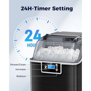 Kndko Ice Makers Countertop,45lbs/Day,3.3 Pounds a Basket in 1.5-Hour,Self Cleaning Ice Machine,Crushed Ice Maker with 24H Timer, Nugget Ice Maker for Home Kitchen Bar Party RV(Stainless Steel,Black)