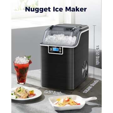 Kndko Ice Makers Countertop,45lbs/Day,3.3 Pounds a Basket in 1.5-Hour,Self Cleaning Ice Machine,Crushed Ice Maker with 24H Timer, Nugget Ice Maker for Home Kitchen Bar Party RV(Stainless Steel,Black)