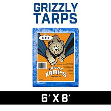 Grizzly Tarps by B-Air 6' x 8' Large Multi-Purpose Waterproof Heavy Duty Poly Tarp with Grommets Every 36", 8x8 Weave, 5 Mil Thick, for Home, Boats, Cars, Camping, Protective Cover, Blue