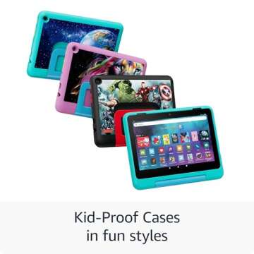 New Amazon Fire HD 8 Kids Pro tablet, ages 6-12 | 3GB memory, 8" HD screen, slim case for older kids, ad-free content, parental controls, 13-hr battery, 32GB, Hello Teal, (2024 release)