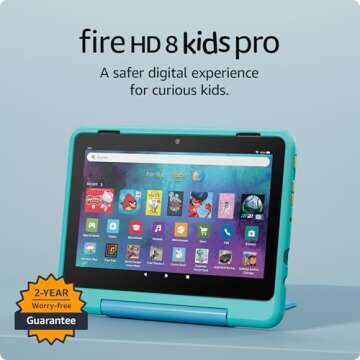 New Amazon Fire HD 8 Kids Pro tablet, ages 6-12 | 3GB memory, 8" HD screen, slim case for older kids, ad-free content, parental controls, 13-hr battery, 32GB, Hello Teal, (2024 release)