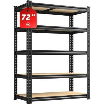 REIBII 2020LBS Storage Shelves 5 Tier Garage Shelving Heavy Duty Adjustable Garage Shelves, Utility Rack Shelf, Shelving Units for Storage Warehouse Pantry Closet, 35.5" W x 11.9" D x 72" H, Black