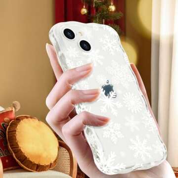 L-FADNUT Christmas Phone Case for iPhone 14 Cute Curly Wavy Merry Christmas Pattern Case Clear Aesthetic Santa Snowman Elk Cover for Girls Kids Women Slim TPU Protective Case for iPhone 14,Snowflake