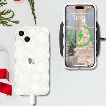 L-FADNUT Christmas Phone Case for iPhone 14 Cute Curly Wavy Merry Christmas Pattern Case Clear Aesthetic Santa Snowman Elk Cover for Girls Kids Women Slim TPU Protective Case for iPhone 14,Snowflake