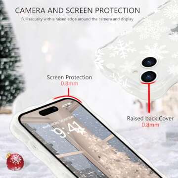 L-FADNUT Christmas Phone Case for iPhone 14 Cute Curly Wavy Merry Christmas Pattern Case Clear Aesthetic Santa Snowman Elk Cover for Girls Kids Women Slim TPU Protective Case for iPhone 14,Snowflake