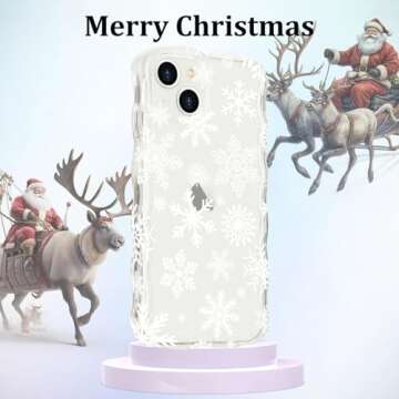 L-FADNUT Christmas Phone Case for iPhone 14 Cute Curly Wavy Merry Christmas Pattern Case Clear Aesthetic Santa Snowman Elk Cover for Girls Kids Women Slim TPU Protective Case for iPhone 14,Snowflake