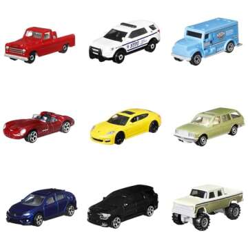 Matchbox 9-Pack Die-Cast 1:64 Scale Toy Cars, Construction or Garbage Trucks, Rescue Vehicles or Planes (Styles May Vary)