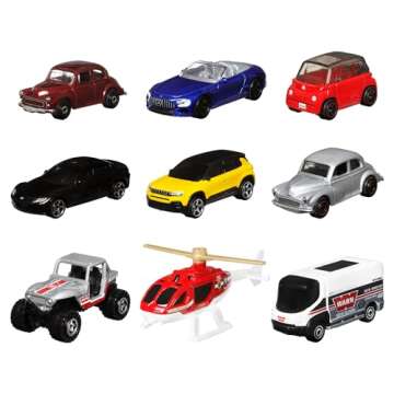 Matchbox 9-Pack Die-Cast 1:64 Scale Toy Cars, Construction or Garbage Trucks, Rescue Vehicles or Planes (Styles May Vary)