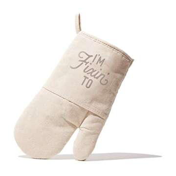 Texas Oven Mitt with I'm Fixin' to Design in Natural Quilted Cotton Texas Gift