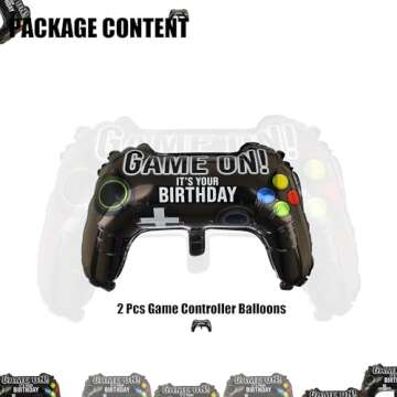 2 Pcs Video Game Controller Mylar Balloon Theme Party Boys Gaming Birthday Decorations