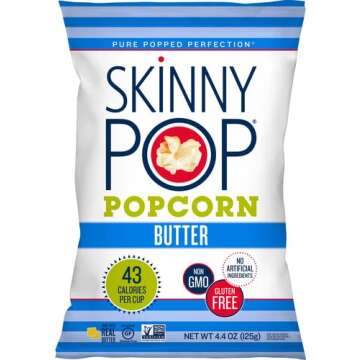 SkinnyPop Butter Popcorn, Gluten Free, Non-GMO, Healthy Popcorn Snacks, Skinny Pop, 4.4oz Grocery Size Bag