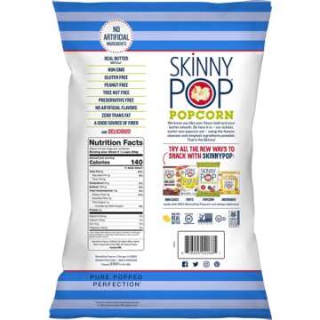 SkinnyPop Butter Popcorn, Gluten Free, Non-GMO, Healthy Popcorn Snacks, Skinny Pop, 4.4oz Grocery Size Bag