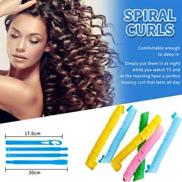 28 Pieces Heatless Curlers No Heat Spiral Curls Hair Curlers Styling Kit with 2 Pieces Styling Hooks for Most Kinds of Hairstyles (Assorted Color, 75 cm)