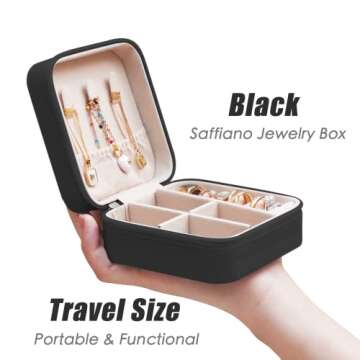 BeBeGee Travel Jewelry Case, Portable Mini Jewelry Travel Organizer, Small Jewelry Boxes for Women, Bridesmaid Gifts and Travel Essentials Accessories to Store Rings, Necklaces, Earrings(1 PC Black)