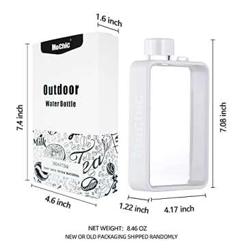 MOCHIC CUP Flat Water Bottle Travel Flask Portable Travel Mug BPA Free A5 Water Bottle for Sports Camping Gym Fitness Outdoor 13oz Fit in Any Bag (White)…