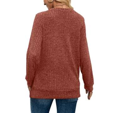 Womens Fall Fashion 2024 V Neck Long Sleeve Sweaters for Women Trendy Thanksgiving Shirts Casual Tops Caramel L