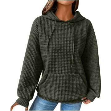 Trendy Women's Waffle Knit Hoodies for Fall 2024