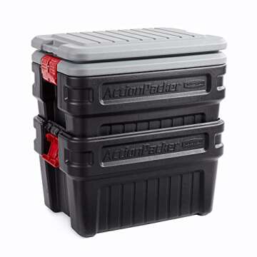 Rubbermaid ActionPacker️ 24 Gal Lockable Storage Box Pack of 2, Outdoor, Industrial, Rugged, Grey and Black