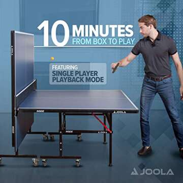 JOOLA Inside Professional MDF Indoor Ping Pong Table with Quick Clamp Table Tennis Net and Post Set - 10 Minute Easy Assembly - Tournament Quality - Foldable with Single Player Playback Mode