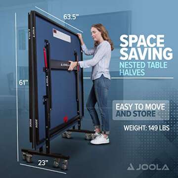 JOOLA Inside Professional MDF Indoor Ping Pong Table with Quick Clamp Table Tennis Net and Post Set - 10 Minute Easy Assembly - Tournament Quality - Foldable with Single Player Playback Mode