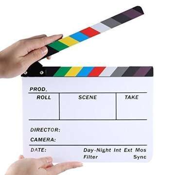 Professional Studio Camera Photography Video Acrylic Dry Erase Director Film Clapboard Clapperboard (9.85x11.8 inch) with Color Sticks