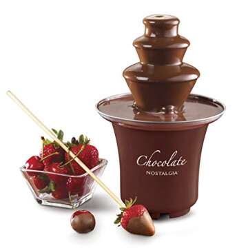 Nostalgia 3 Tier Electric Chocolate Fondue Fountain Machine for Parties - Melts Cheese, Queso, Candy, and Liqueur - Dip Strawberries, Apple Wedges, Vegetables, and More - 8-Ounce - Brown