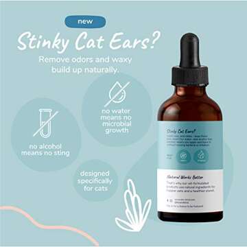 kin+kind Cat Ear Cleaner - Cat Ear Drops, Vet Ear Solution, Eliminates Wax, Odor and Itchy Irritation, Cat Ear Cleaner Solution, Natural in-Home Pet Grooming - Made in USA