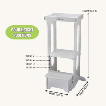 Little Partners Learning Tower Toddler Tower, Explore 'N Store Montessori Kitchen Tower for Cooking and Learning, 22.28" L x 19.56" W x 33.50" H, Ages 2 to 6 (Soft White)