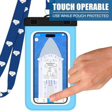 Cruise Lanyards Large Waterproof Cell Phone Pouch Dry Case w/Touch Screen - Screen Size up to 6.5” - for iPhone 15 14 13 12 11 Pro Max XS Plus, Samsung Galaxy S22+, Google Pixel 7 [2- Pack] Blue