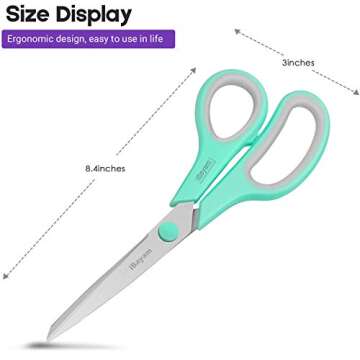 Scissors, iBayam 8" All Purpose Scissors Bulk 3-Pack, Ultra Sharp 2.5mm Thick Blade Shears Comfort-Grip for Office Desk Accessories Sewing Fabric Home Craft Teacher School Supplies, Right/Left Handed