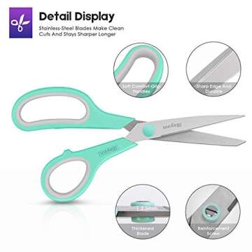 Scissors, iBayam 8" All Purpose Scissors Bulk 3-Pack, Ultra Sharp 2.5mm Thick Blade Shears Comfort-Grip for Office Desk Accessories Sewing Fabric Home Craft Teacher School Supplies, Right/Left Handed