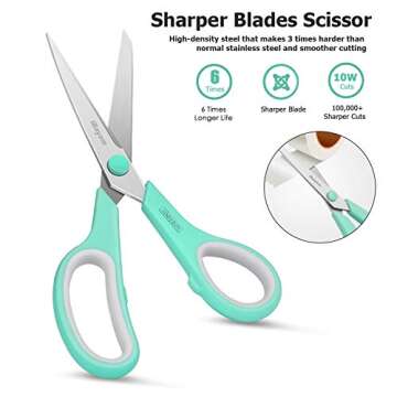 Scissors, iBayam 8" All Purpose Scissors Bulk 3-Pack, Ultra Sharp 2.5mm Thick Blade Shears Comfort-Grip for Office Desk Accessories Sewing Fabric Home Craft Teacher School Supplies, Right/Left Handed