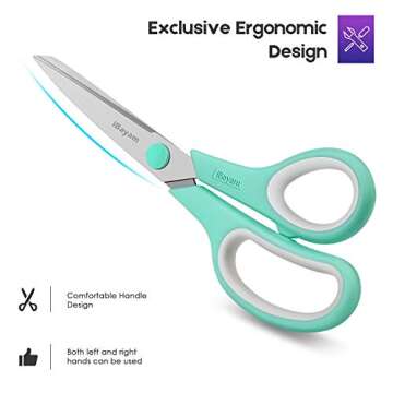 Scissors, iBayam 8" All Purpose Scissors Bulk 3-Pack, Ultra Sharp 2.5mm Thick Blade Shears Comfort-Grip for Office Desk Accessories Sewing Fabric Home Craft Teacher School Supplies, Right/Left Handed