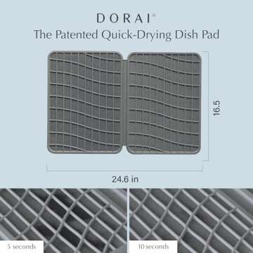 Dorai Home Large Dish Pad 40% More Drying Space | Eco-Friendly Stone Drying Mat for Kitchen Counter | Quick Drying & Highly Absorbent Dish Drying Mat | 24.6" x 16.5" (Slate)