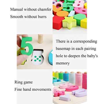 Montessori Math Shapes Toys Preschool Counting Early Learning Education Toy Math Shapes Puzzle Toys for Toddlers Stacking Shape Sorting Kids Games Wood Blocks for Kids Number Counting