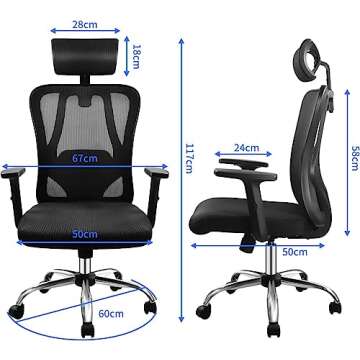 LYJFBD Ergonomic Office Chair Desk Chair with Adjustable Headrest and Armrest Computer Mesh Office Chair with Lumbar Support executive Swivel Chair for Home Office Study Game