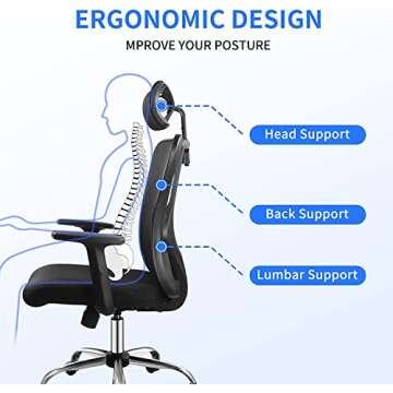 LYJFBD Ergonomic Office Chair Desk Chair with Adjustable Headrest and Armrest Computer Mesh Office Chair with Lumbar Support executive Swivel Chair for Home Office Study Game