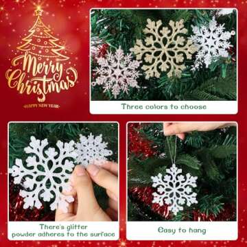 36pcs White Snowflake Ornaments for Christmas Tree, Plastic Glitter Snowflakes Decorations, Christmas Snowflakes, Snowflake Christmas Ornaments, Snowflakes Ornaments for Tree